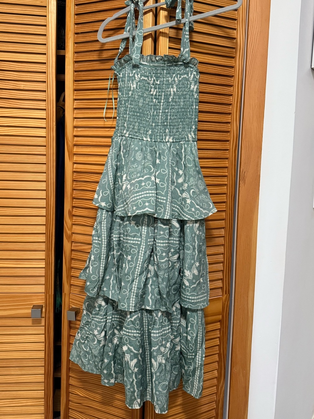 Francesca's Collection Cowgirl Western Green Printed Tiered Maxi Dress